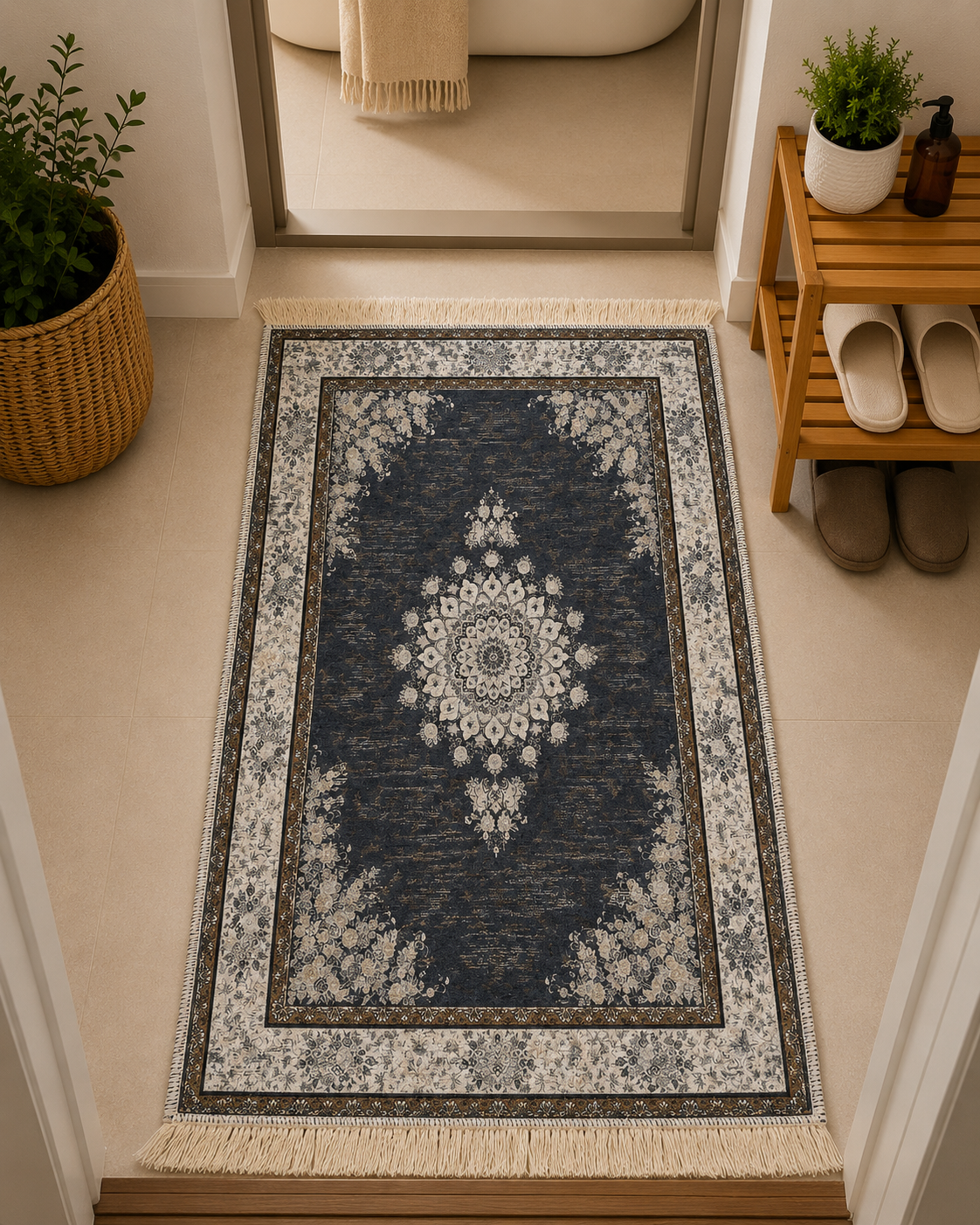 پادری مستطیل طرح ابریشم ترک 50*80