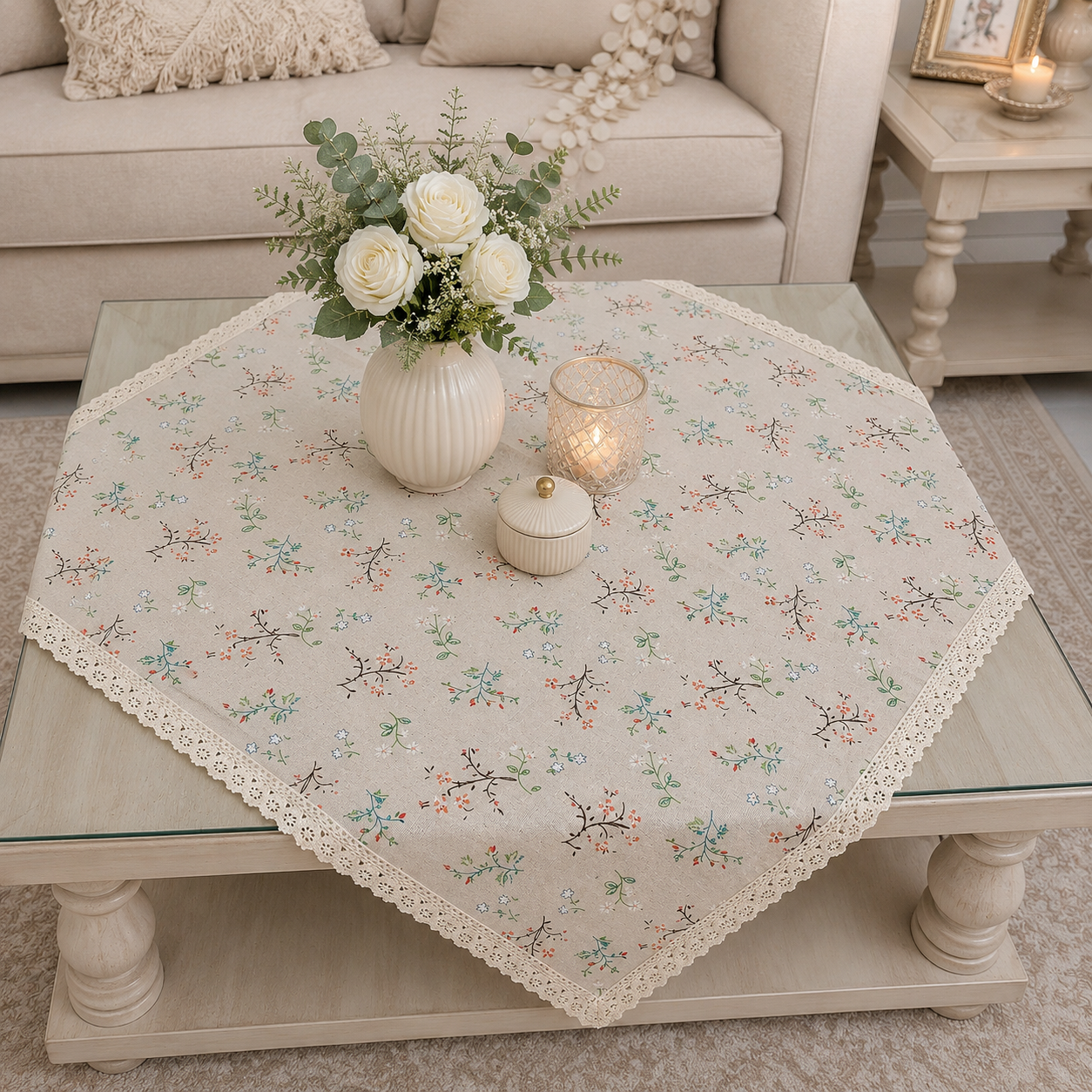 رومیزی مربع 80*80 کتان مدل 3