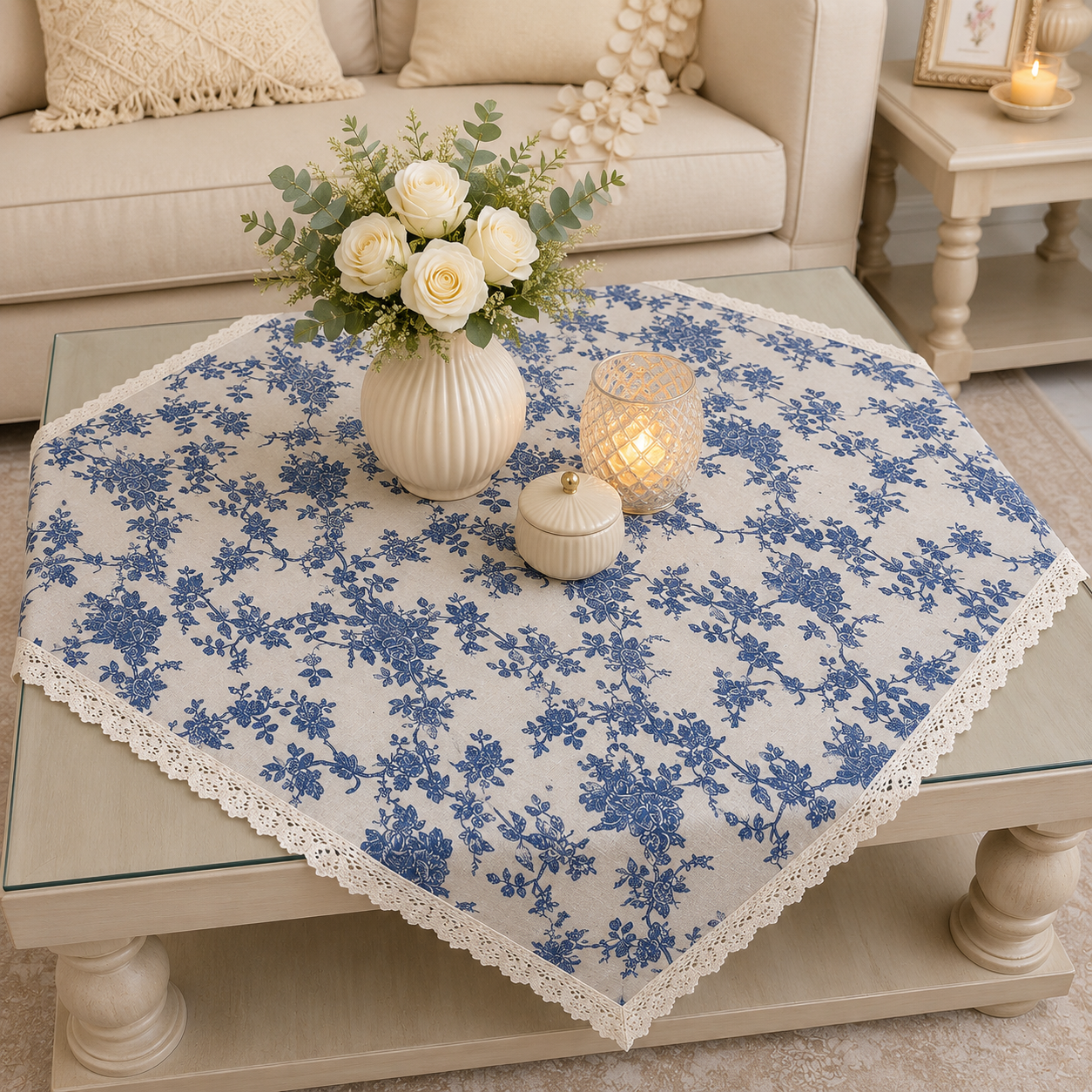 رومیزی مربع 80*80 کتان مدل 2