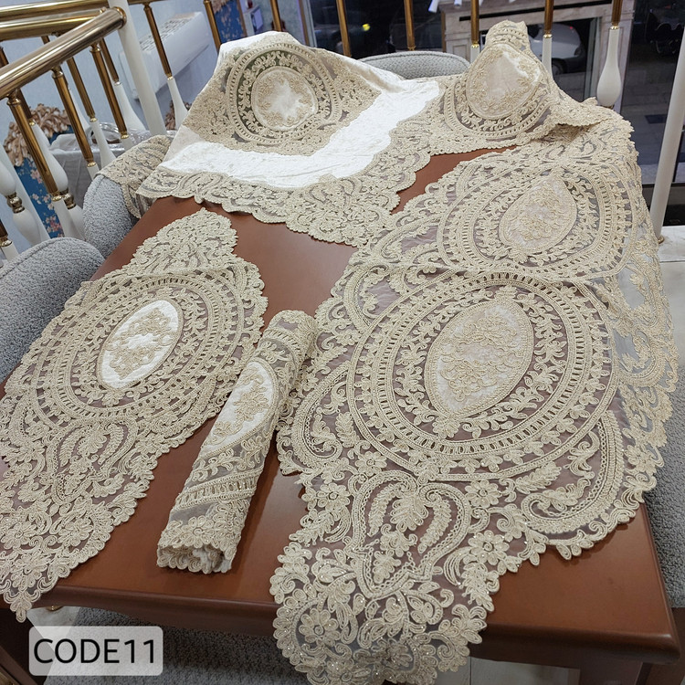 رومیزی دانتل مخمل الیزه ترک ۵ تکه کد ۱۱