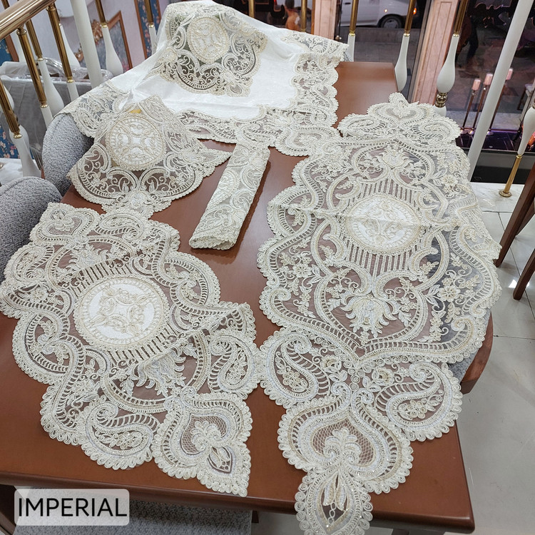 رومیزی دانتل مخمل الیزه ترک ۵ تکه امپریال