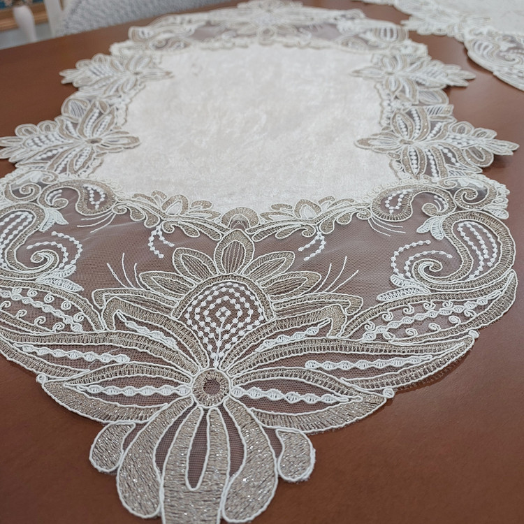 رومیزی دانتل مخمل الیزه ترک ۵ تکه یونیک